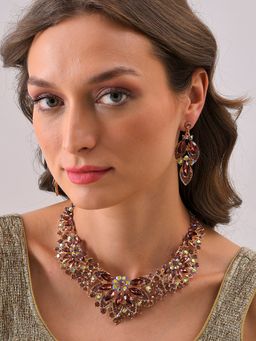 Sohi - Gold Plated Designer Stone Necklace and Earring Set