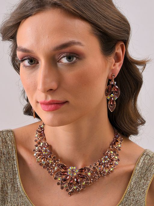 Sohi Gold Plated Designer Stone Necklace and Earring Set