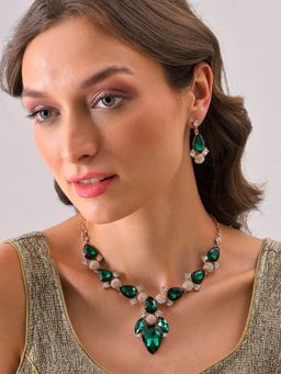 Sohi - Gold Plated Designer Stone Necklace and Earring Set