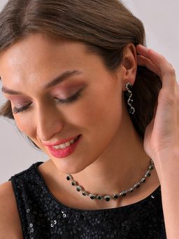 Sohi - Silver Plated Designer Stone Necklace and Earring Set