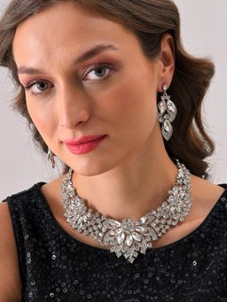 Sohi - Silver Plated Designer Stone Necklace and Earring Set