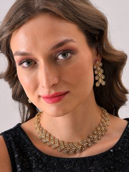 Sohi - Gold Plated Designer Stone Necklace and Earring Set