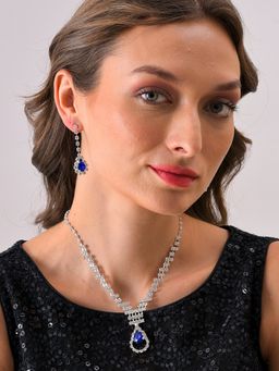 Sohi - Silver Plated Designer Stone Necklace and Earring Set