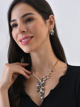 Sohi - Gold Plated Designer Stone Necklace and Earring Set