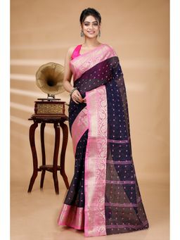 DipDiya - Sachi Pure Cotton Navy Blue Tant Saree Without Blouse