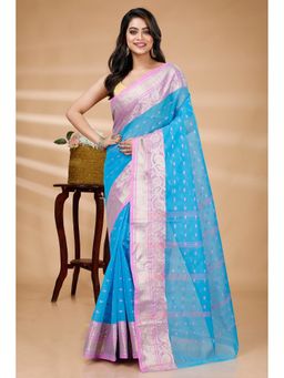 DipDiya - Sachi Pure Cotton Blue Tant Saree Without Blouse