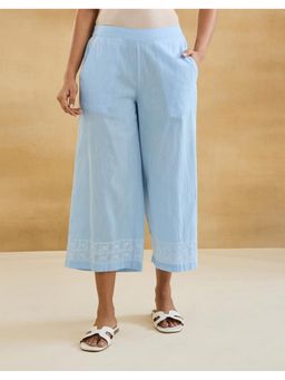 Fabindia - Light Blue Solid Regular Fit Culottes