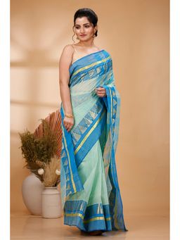 DipDiya - Blue Pure Cotton Woven Saree with Unstitched Blouse
