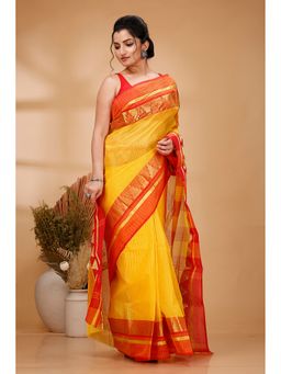 DipDiya - Red Pure Cotton Woven Saree with Unstitched Blouse