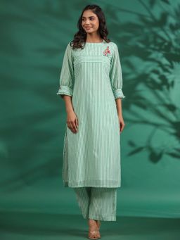 Gillori - Green Cotton Embroidered Kurta with Palazzo