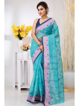DipDiya - Green Pure Cotton Woven Saree with Unstitched Blouse