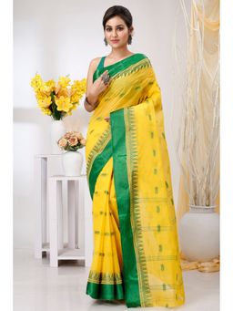 DipDiya - Lagan Pure Cotton Yellow Tant Saree Without Blouse