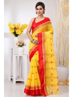 DipDiya - Lagan Pure Cotton Yellow Tant Saree Without Blouse