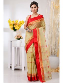 DipDiya - Lagan Pure Cotton Beige Tant Saree Without Blouse