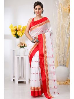 DipDiya - Lagan Pure Cotton White Tant Saree Without Blouse