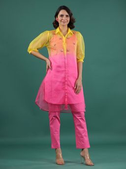 Gillori - Pink Organza Embellished Jacket with Inner and Pant