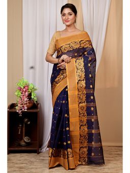 DipDiya - Blue Pure Cotton Woven Saree with Unstitched Blouse