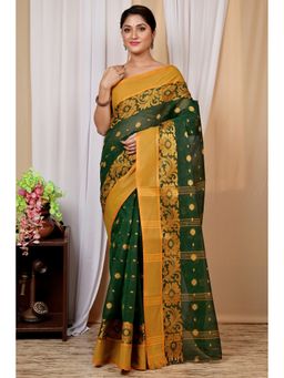 DipDiya - Green Pure Cotton Woven Saree with Unstitched Blouse