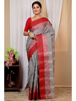 DipDiya - Grey Pure Cotton Woven Saree with Unstitched Blouse
