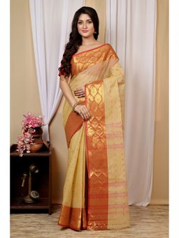 DipDiya - Asmanito Pure Cotton Cream Tant Saree Without Blouse