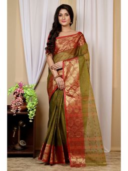 DipDiya - Asmanito Pure Cotton Green Tant Saree Without Blouse