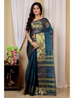 DipDiya - Asmanito Pure Cotton Dark Green Tant Saree Without Blouse