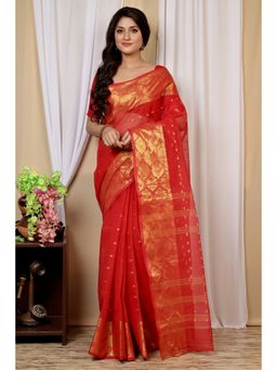 DipDiya - Asmanito Pure Cotton Red Tant Saree Without Blouse