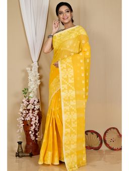 DipDiya - Aptuk Pure Cotton Yellow Tant Saree Without Blouse