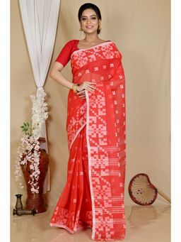 DipDiya - Aptuk Pure Cotton Red Tant Saree Without Blouse