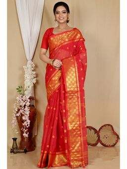 DipDiya - Atula Pure Cotton Red Tant Saree Without Blouse