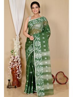 DipDiya - Aptuk Pure Cotton Dark Green Tant Saree Without Blouse