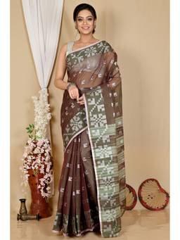 DipDiya - Aptuk Pure Cotton Brown Tant Saree Without Blouse