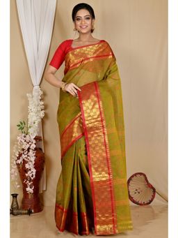 DipDiya - Atula Pure Cotton Olive Tant Saree Without Blouse