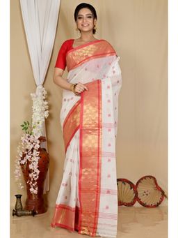 DipDiya - Atula Pure Cotton White Tant Saree Without Blouse