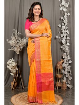 DipDiya - Yellow Cotton Blend Woven Saree with Unstitched Blouse