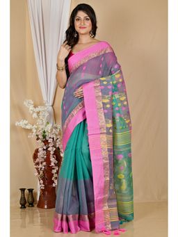 DipDiya - Madhka Pure Cotton Multi-Colour Tant Saree Without Blouse