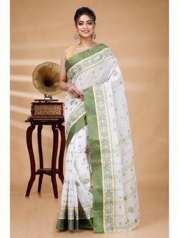 DipDiya - Bollata Tant Pure Cotton Green Tant Saree Without Blouse