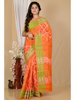 DipDiya - Orange Pure Cotton Woven Saree with Unstitched Blouse