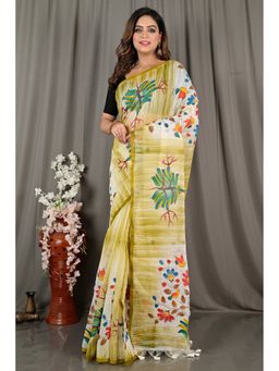 DipDiya - Green Cotton Blend Woven Saree with Unstitched Blouse