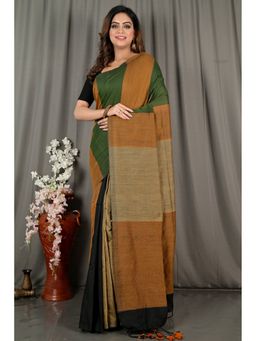 DipDiya - Brown Pure Cotton Woven Saree with Unstitched Blouse