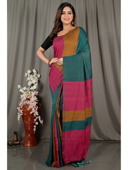 DipDiya - Purple Pure Cotton Woven Saree with Unstitched Blouse
