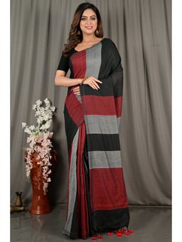 DipDiya - Black Pure Cotton Woven Saree with Unstitched Blouse