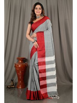 DipDiya - White Pure Cotton Woven Saree with Unstitched Blouse