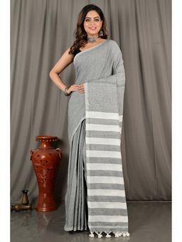 DipDiya - Grey Pure Cotton Woven Saree with Unstitched Blouse