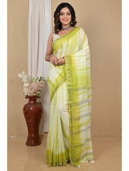 DipDiya - Achmol Pure Cotton Green Badhni Dye Saree with Unstitched Blouse
