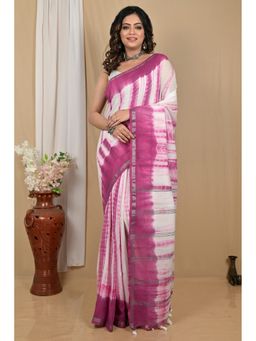 DipDiya - Achmol Pure Cotton Purple Badhni Dye Saree with Unstitched Blouse