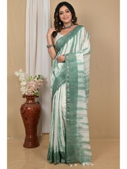 DipDiya - Achmol Pure Cotton Olive Badhni Dye Saree with Unstitched Blouse