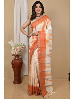 DipDiya - Achmol Pure Cotton Coral Badhni Dye Saree with Unstitched Blouse