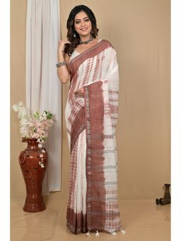 DipDiya - Achmol Pure Cotton Brown Badhni Dye Saree with Unstitched Blouse