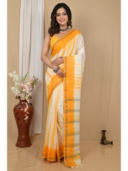 DipDiya - Achmol Pure Cotton Yellow Badhni Dye Saree with Unstitched Blouse
